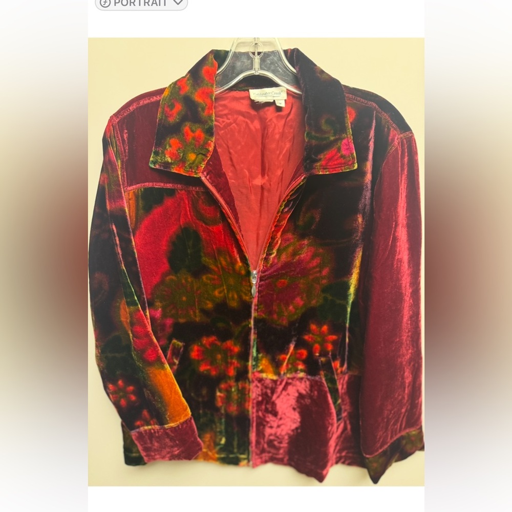 Coldwater Creek Women's Velvet Bomber Jacket - Red and Green - Picture 10 of 10
